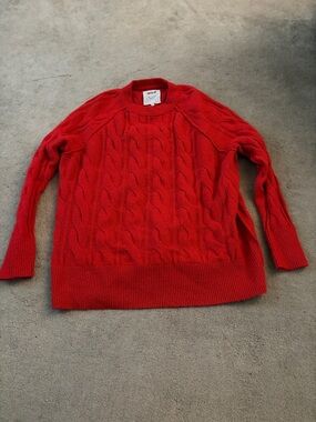 aerie Red Cable Knit Crew Neck Sweater